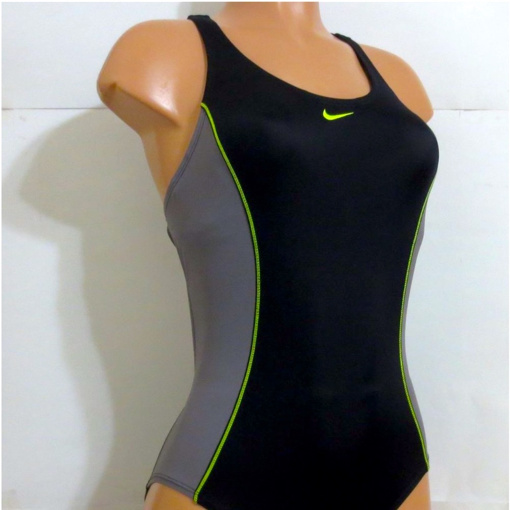 Nike Black and Gray One Piece Performance Swimsuit